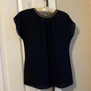 Ann Taylor LOFT black blouse with beaded neckline